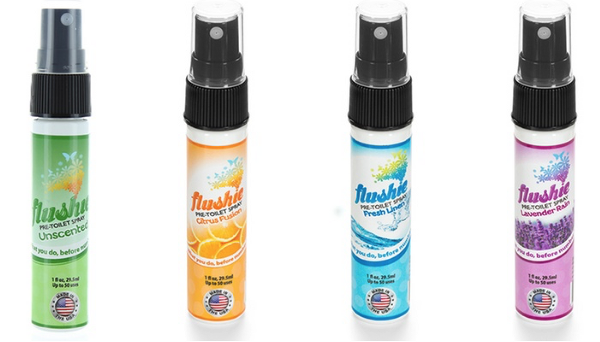 Flushie Pre[Toilet Sprays Travel Size 4 Pack (Citrus, Linen, Lavender